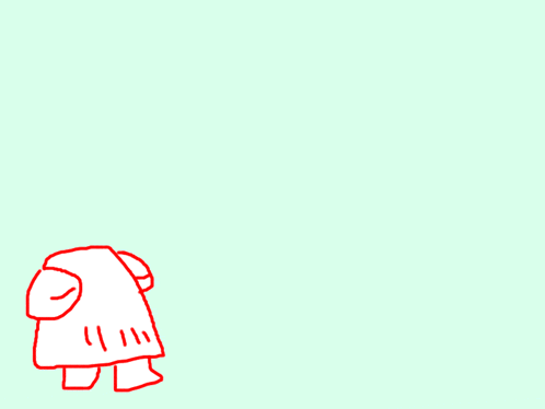 a drawing of a robot with a red outline on a light green background