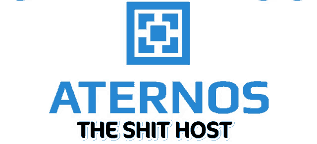 a logo for aternos the shit host with a blue square on a white background