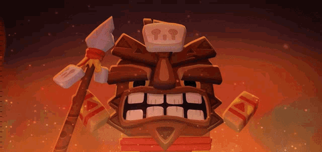 a cartoon tiki with the words oh you of the winds the fire the earth the sea let your power flow