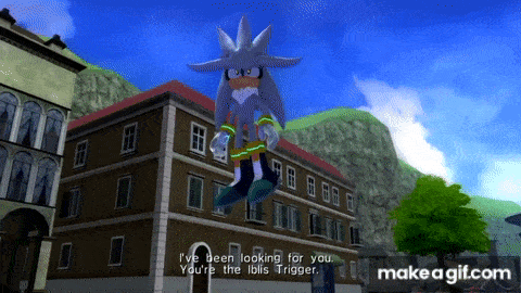 silver the hedgehog is flying through the air in a video game scene