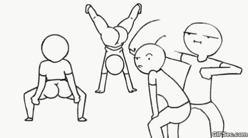 a black and white drawing of a group of people doing handstands .