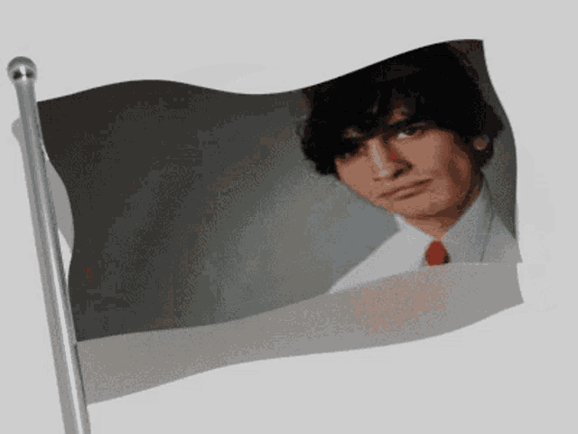 a flag with a picture of a man in a red tie