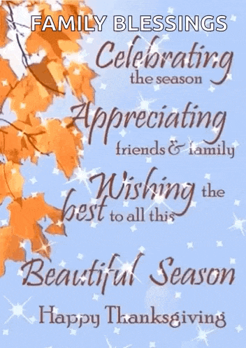 a greeting card for thanksgiving that says family blessings celebrating the season