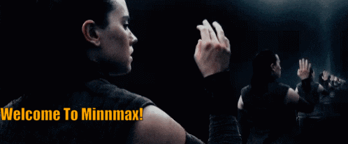 a woman in a dark room with the words welcome to minnmax on the bottom