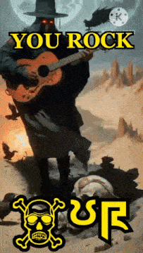 a poster with a man playing a guitar and the words you rock