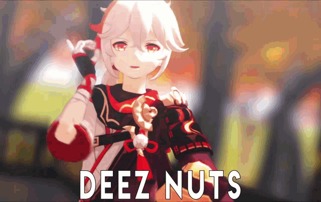 a picture of a girl with the words deez nuts written on it