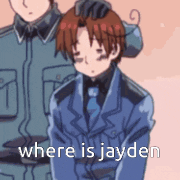 a man in a blue suit and tie is putting his hand on another man 's head and asking where is jayden .