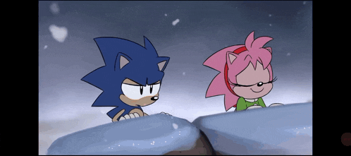 a cartoon of sonic the hedgehog and amy the hedgehog standing next to each other