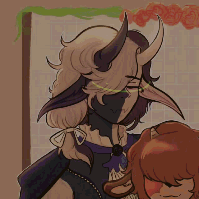 a drawing of a person with horns and a bow tie