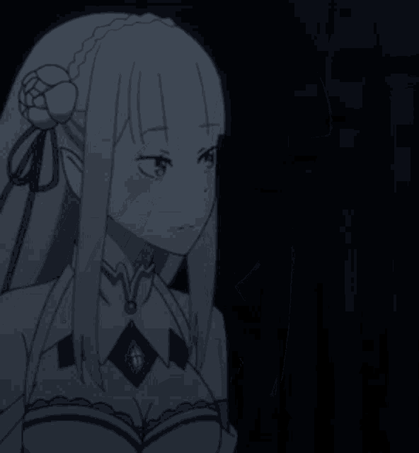 a close up of a girl with long white hair and a flower in her hair