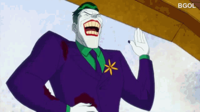 a cartoon of the joker laughing with a star on his jacket