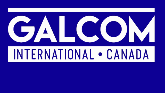 a blue sign that says galcom international canada on it