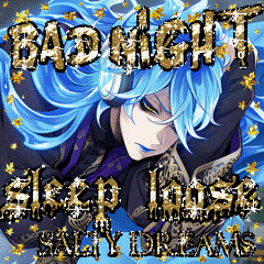 a blue haired anime character with the words bad night sleep lust salty dreams