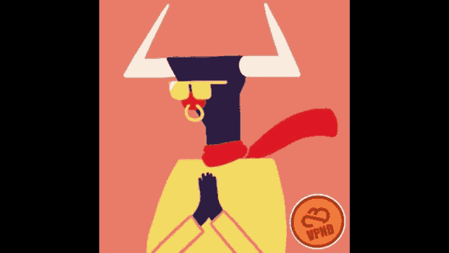 an illustration of a bull wearing sunglasses and a scarf with the letters vphd on it