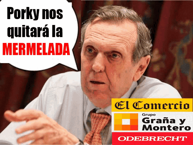a man with a speech bubble that says porky nos quitara la mermelada on it