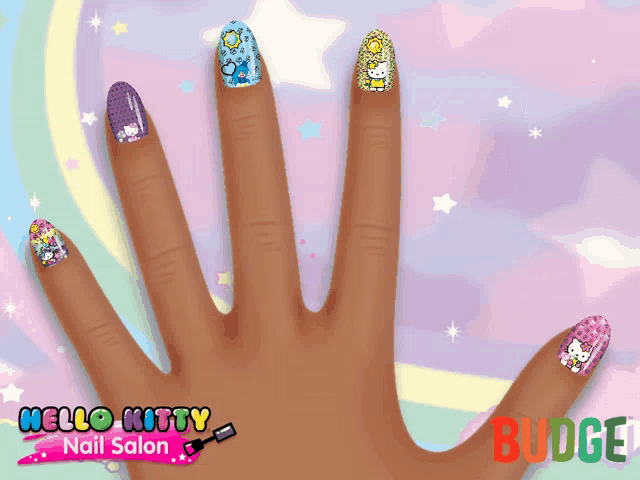 a hello kitty nail salon ad with a hand
