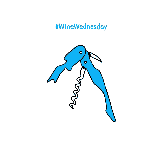 a drawing of a corkscrew with the hashtag #wine wednesday