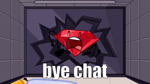 a picture of a cartoon character with the words bye chat written on it