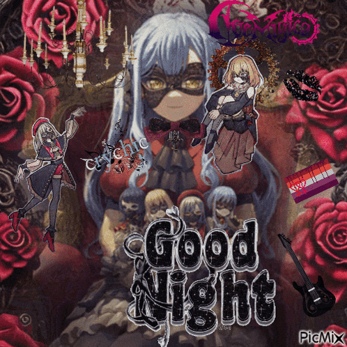 a picture of a girl with a mask and the words " good night "