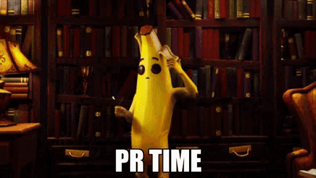 a banana wearing sunglasses and a suit has the words pr time written on it