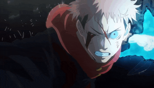 a close up of a person 's face with red eyes