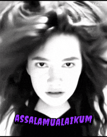 a black and white photo of a woman with the words assalamualaikum