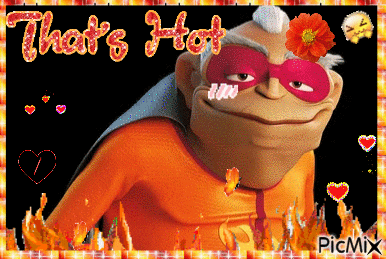 a picture of a cartoon character with the words that 's hot written on it