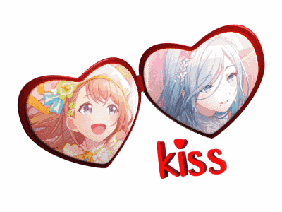 a picture of two anime girls with the word kiss underneath