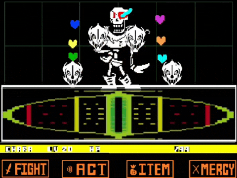 a screenshot of a video game with the words fight act and item
