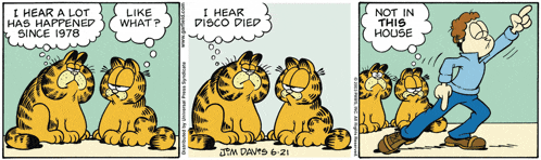 a cartoon of garfield talking to another cat