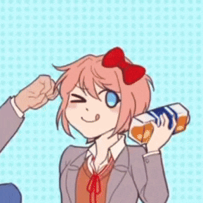a girl with a bow on her head is holding a bottle of orange juice .
