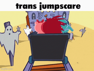 a picture of a roller coaster with the words trans jumpscare