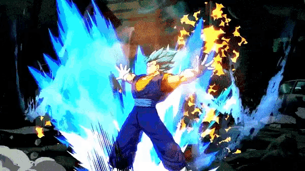 a cartoon character is surrounded by blue and yellow flame