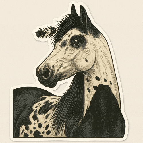 a sticker of a horse with a feather on its mane
