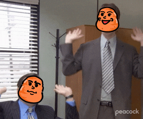 two men in suits and ties with potato faces on their faces and peacock written on the bottom