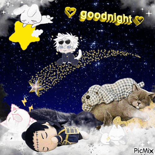 a picture of stuffed animals sleeping with the words goodnight above