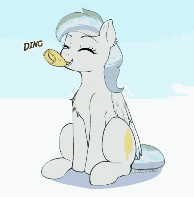 a drawing of a pony that says ding on the bottom right