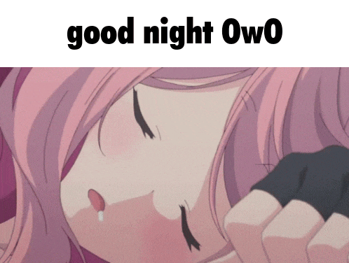 a picture of a girl with pink hair and the words good night owo above her