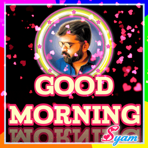 a colorful good morning greeting card with a man in a circle