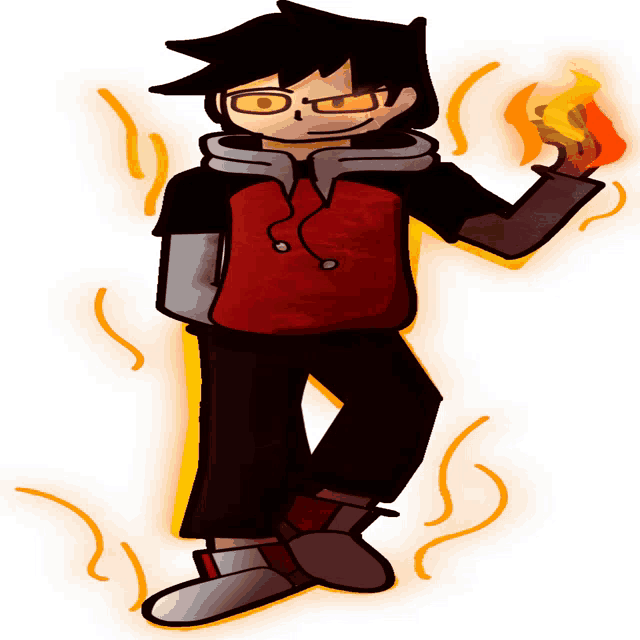 a drawing of a person with glasses and a red hoodie