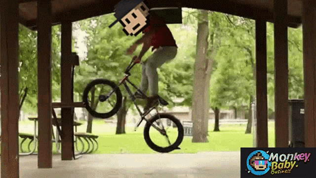 a monkey baby business advertisement shows a person on a bike