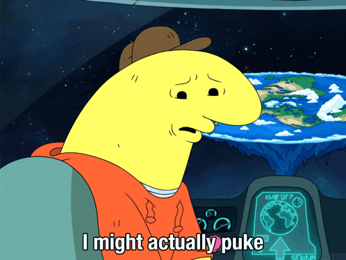 a cartoon character with the words i might actually puke
