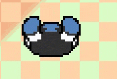 it looks like a pixel art of a dog laying down on a checkered background .