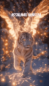a picture of a tiger with wings and the words assalamu ' alakum above it