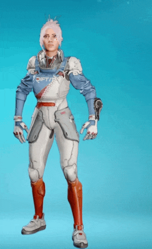 a woman in a space suit salutes with her hand on her forehead