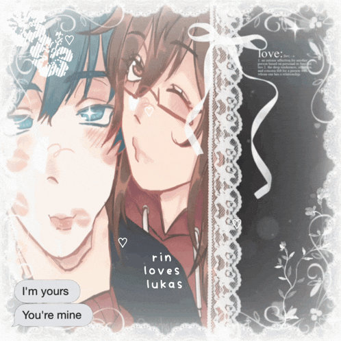 a drawing of a boy and a girl with the girl saying i 'm yours