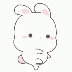 a cartoon drawing of a white rabbit with pink ears and a pink nose .