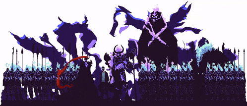 a pixel art drawing of a knight standing in front of a castle