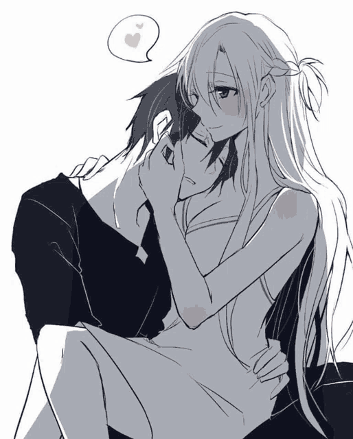 a black and white drawing of a man and a woman hugging