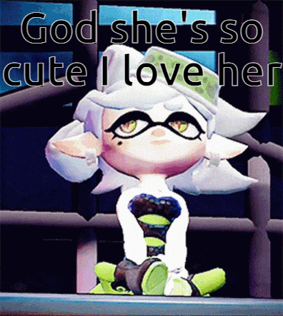 a cartoon character with the words god she 's so cute i love her on the bottom